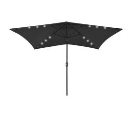 Umbrelă de soare cu stâlp din oțel & led-uri, negru, 2x3 m