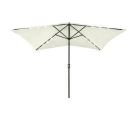 Umbrelă de soare cu stâlp din oțel & led-uri, nisipiu, 2x3 m