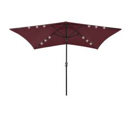 Umbrelă de soare cu stâlp din oțel & led-uri, roșu bordo, 2x3 m