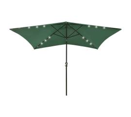 Umbrelă de soare cu stâlp din oțel & led-uri, verde, 2x3 m