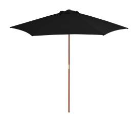Umbrelă de soare de exterior cu stâlp din lemn, negru, 270 cm