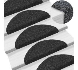 Covorașe autocolante de scări, 15 buc, 56x17x3 cm, negru