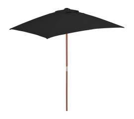 Umbrelă de soare, exterior, stâlp lemn, negru, 150x200 cm