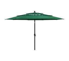 Umbrelă de soare 3 niveluri, stâlp de aluminiu, verde, 3,5 m