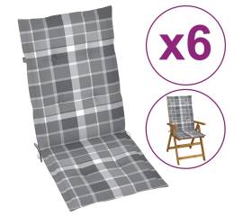 Perne pentru scaun de grădină, 6 buc., gri carouri, 120x50x4 cm