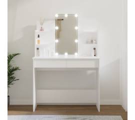 Masă de toaletă cu led, alb, 96x40x142 cm