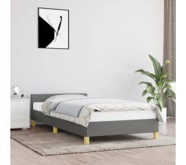 Cadru de pat cu tăblie, gri închis, 90x200 cm, textil