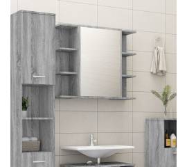 Dulap de baie cu oglindă gri sonoma 80x20,5x64 cm lemn compozit
