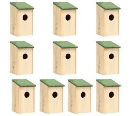 Căsuțe de păsări,10 buc., 12x12x22 cm, lemn masiv de brad