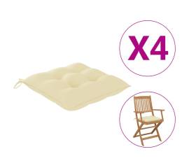 Perne de scaun, 4 buc., alb crem, 40 x 40 x 7 cm, textil