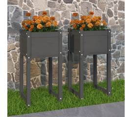 Jardiniere, 2 buc., gri, 40x40x81 cm, lemn masiv de pin