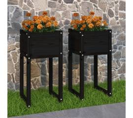 Jardiniere, 2 buc., negru, 40x40x52,5 cm, lemn masiv de pin