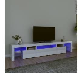 Comodă tv cu lumini led, alb extralucios, 215x36,5x40cm
