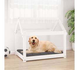 Pat pentru câini, alb, 81x60x70 cm, lemn masiv de pin