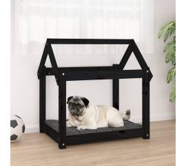 Pat pentru câini, negru, 71x55x70 cm, lemn masiv de pin