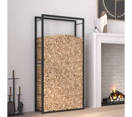Suport pentru lemne de foc, negru mat, 80x28x154 cm, oțel