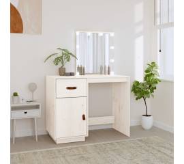 Măsuță de toaletă cu led, alb, 95x50x133,5 cm, lemn masiv pin