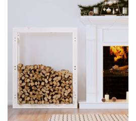 Rastel pentru lemne de foc, alb, 80x25x100 cm, lemn masiv pin