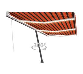 Copertină retractabilă manual, led, portocaliu/maro, 600x350 cm