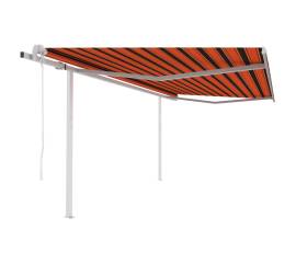 Copertină retractabilă automată & stâlpi portocaliu&maro 4x3,5m