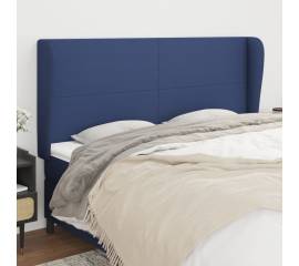 Tăblie de pat cu aripioare, albastru, 183x23x118/128 cm, textil
