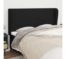 Tăblie de pat cu aripioare, negru, 203x23x118/128 cm, textil