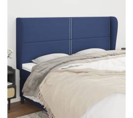 Tăblie de pat cu aripioare, albastru, 163x23x118/128 cm, textil