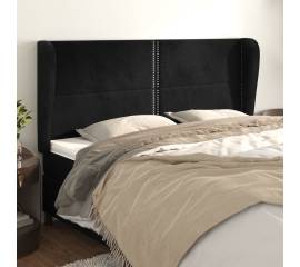 Tăblie de pat cu aripioare, negru, 203x23x118/128 cm, catifea