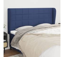 Tăblie de pat cu aripioare, albastru, 203x23x118/128 cm, textil