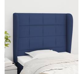 Tăblie de pat cu aripioare, albastru, 83x23x118/128 cm, textil
