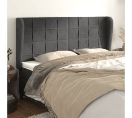 Tăblie de pat cu aripioare, negru, 163x23x118/128 cm, catifea
