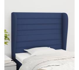 Tăblie de pat cu aripioare, albastru, 103x23x118/128 cm, textil