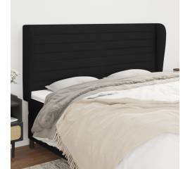 Tăblie de pat cu aripioare, negru, 163x23x118/128 cm, textil