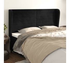 Tăblie de pat cu aripioare, negru, 203x23x118/128 cm, catifea