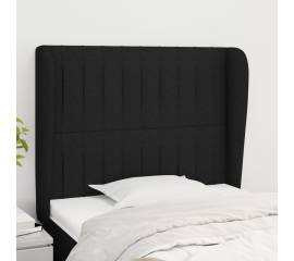 Tăblie de pat cu aripioare, negru, 93x23x118/128 cm, textil
