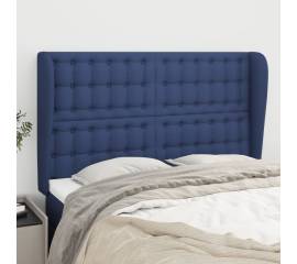 Tăblie de pat cu aripioare, albastru, 147x23x118/128 cm, textil