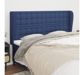 Tăblie de pat cu aripioare, albastru, 203x23x118/128 cm, textil
