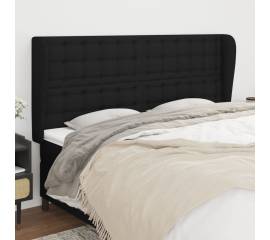 Tăblie de pat cu aripioare, negru, 183x23x118/128 cm, textil