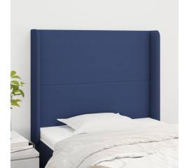 Tăblie de pat cu aripioare, albastru, 83x16x118/128 cm, textil