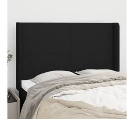 Tăblie de pat cu aripioare, negru, 147x16x118/128 cm, textil