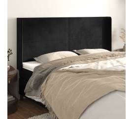 Tăblie de pat cu aripioare, negru, 163x16x118/128 cm, catifea