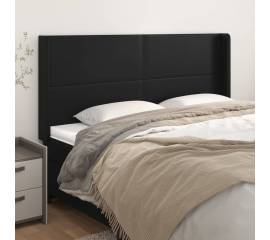 Tăblie de pat cu aripioare, negru, 163x16x118/128 cm, piele eco