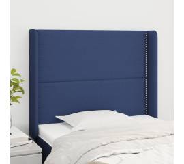 Tăblie de pat cu aripioare, albastru, 103x16x118/128 cm, textil