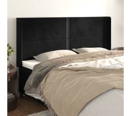 Tăblie de pat cu aripioare, negru, 163x16x118/128 cm, catifea