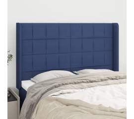 Tăblie de pat cu aripioare, albastru, 147x16x118/128 cm, textil