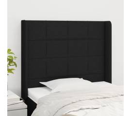 Tăblie de pat cu aripioare, negru, 103x16x118/128 cm, textil