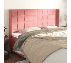 Tăblie de pat cu aripioare, roz, 163x16x118/128 cm, catifea