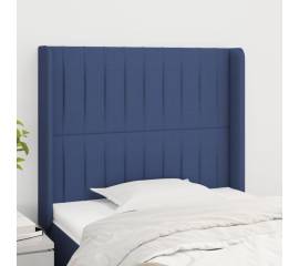 Tăblie de pat cu aripioare, albastru, 93x16x118/128 cm, textil