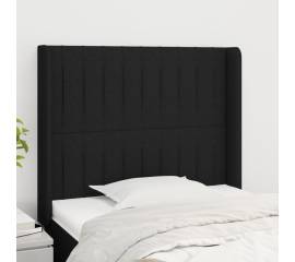Tăblie de pat cu aripioare, negru, 83x16x118/128 cm, textil