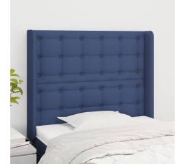 Tăblie de pat cu aripioare, albastru, 83x16x118/128 cm, textil